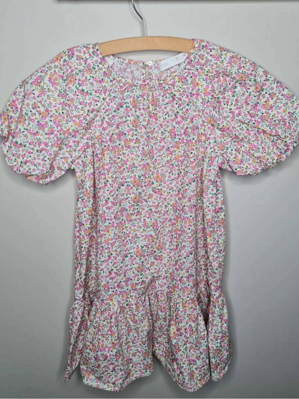 Zara Pink Floral Puff-Sleeve Dress
